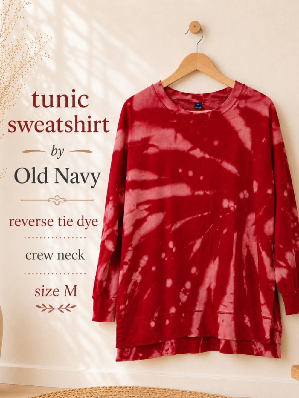Reverse Tie Dye Old Navy Tunic Crew Neck Sweatshirt Size M